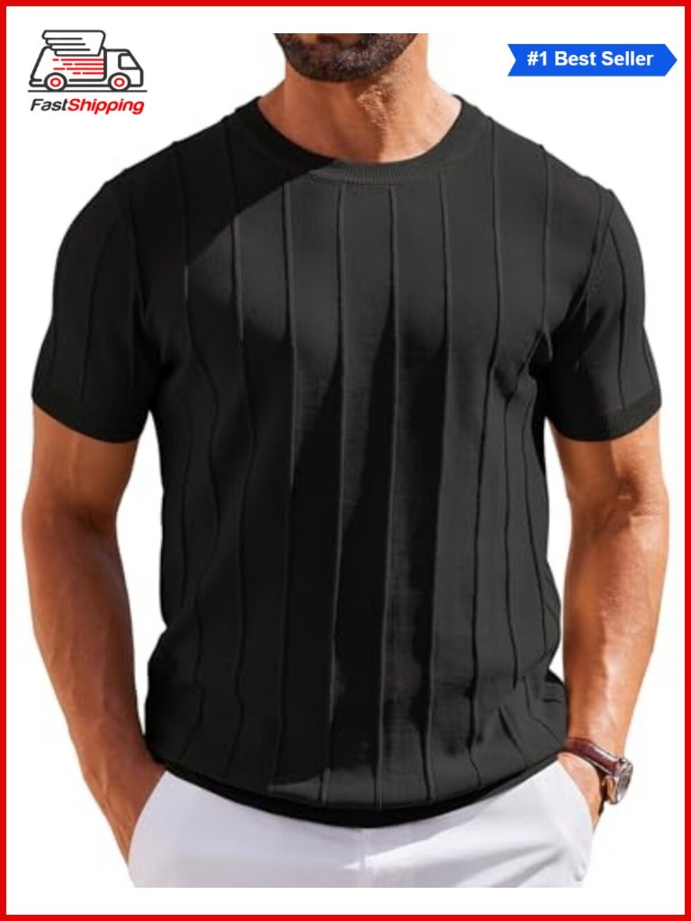 ✨COOFANDY Men's Short Sleeve Knit Sweater Shirt Casual Crew Neck Pullover